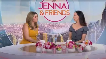 Pearl by Lela Rose Wave Eyelet Midi Dress in Ochre worn by Jenna Bush Hager as seen in Today  with Jenna & Friends on March 24, 2025