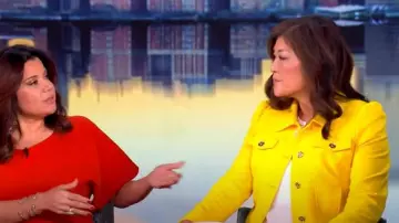 Tommy Hilfiger Puff-Sleeve Trucker Jacket worn by Juju Chang as seen in The View on March 24, 2025