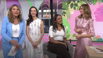 The Vampire's Wife The Falconetti Metallic Chiffon Midi Dress worn by Trinny Woodall as seen in Today with Jenna & Friends on March 25, 2025