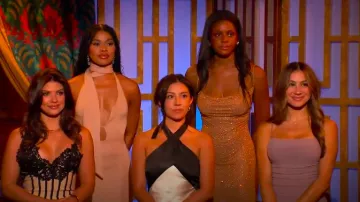 SNDYS Simone Dress In Mauve worn by Juliana Pasquarosa as seen in The Bachelor (S29E02)