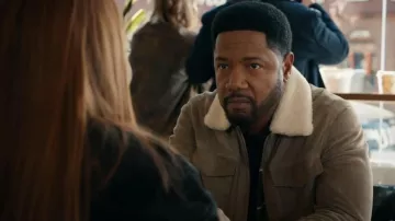 Reiss Shearling Slim Fit Suede Zip Through Jacket in Sage worn by Detective Marcus Dante (Tory Kittles) as seen in The Equalizer (S05E12)