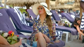 Dundas Lace-Up Metallic Fil Coupe Silk- Blend Chiffon Kaftan worn by Jennifer Tilly as seen in The Real Housewives of Beverly Hills (S14E17)