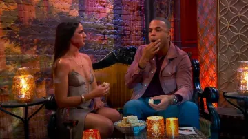 Michael Costello Jake Vestido en color topo usado por Parisa Shifteh como se ve en The Bachelor (T29E03)