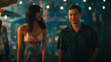 Mitr Poisson Cru Dress worn by Mook (Lisa) as seen in The White Lotus (S03E07)