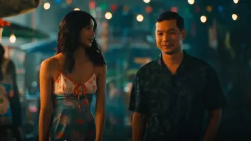 Mitr Poisson Cru Dress worn by Mook (Lisa) as seen in The White Lotus (S03E07)