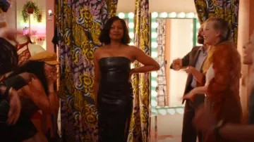 Alice + Olivia Retha Strapless Vegan Leather & Sequined Gown worn by Natasha Karina (Garcelle Beauvais) as seen in Survival of the Thickest (S02E05)