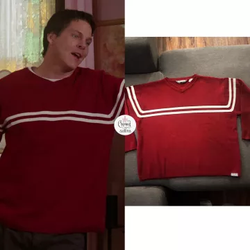 Quiksilver Men's Red Stripe Knit VTG 90s Sweater worn by Michael Reilly Burke on Charmed (S02E10)