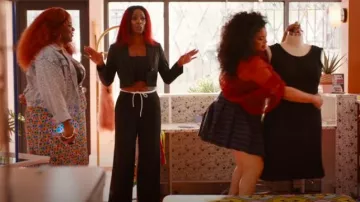 Alice + Olivia Black Pinstriped Cropped Corset Top worn by Marley (Tamera Tomakili) as seen in Survival of the Thickest (S02E08)