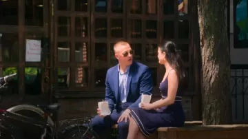 House of Harlow 1960 Navy Blue Ribbed Knit Two-Piece Midi Dress worn by Abigail Godfrey as seen in Selling the City (S01E04)