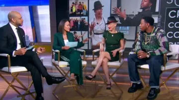 S.R. Studio Float Jacquard Crewneck Sweater worn by Joey Bada$$ as seen in Good Morning America on April 1, 2025