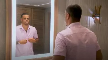 Bugatchi Miles Ooohcotton Space Dye Print Short Sleeve Button-Up Shirt in Bubblegum worn by Grant Ellis as seen in The Bachelor (S29E09)