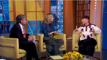 JW Anderson House Intarsia Embroidered Wool Polo Sweater worn by Chris Perfetti as seen in Good Morning America on April 2, 2025