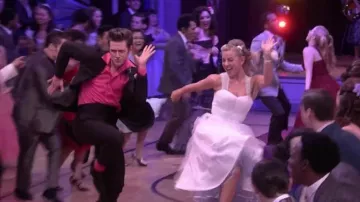 Unique Vintage White Dot Garden State Mesh Swiss Cocktail Dress worn by Sandy Young (Julianne Hough) in Grease Live
