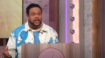 Kidsuper Paint Abstract-print Relaxed-fit Denim Jacket worn by Jawn Murray as seen in Sherri on April 3, 2025