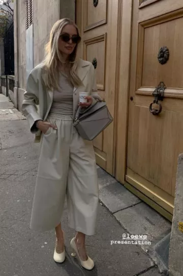 Loewe Cropped Trousers in Nappa Lambskin worn by Leonie Hanne on her Instagram Post on March 11, 2025