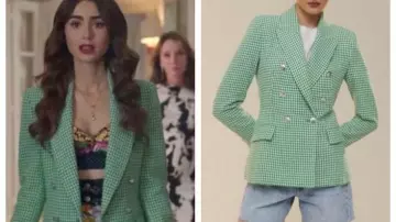 Emily in Paris S02 Lily Collins Green Check Blazer of Emily Cooper (Lily Collins) in Emily in Paris (S02E04)
