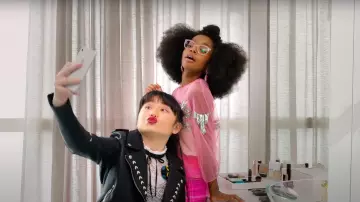 Blankk NYC Faux-Leather Moto Jacket worn by Raina (Thalia Tran) in Little