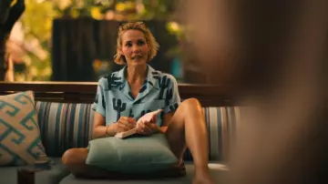 Bella Freud Cactus Blue Holiday Shirt worn by Kate Bohr (Leslie Bibb) as seen in The White Lotus (S03E08)