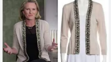 Tory Burch Merino Wool V-Neck Cardigan worn by (Isobel Coleman) in Pretty Baby: Brooke Shields (S01E01)