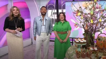 Shoshanna Dillon Tie-Waist Woven Midi Shirtdress worn by Carmen Johnston as seen in Today with Jenna & Friends on April 8, 2025