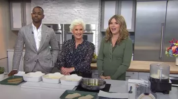 Nili Lotan Carina Top in Black/Ivory Floral worn by Anne Burrell as seen in Today on April 9, 2025