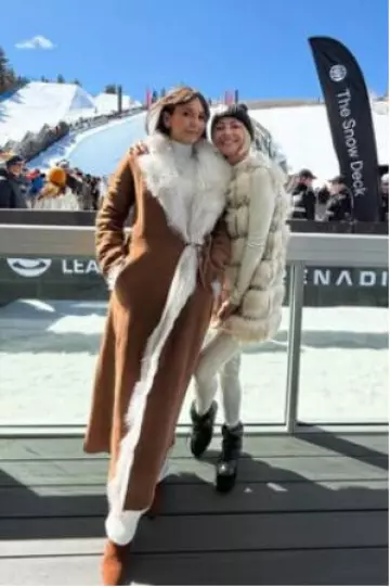 Nour Hammour Paris Joni Shearling-Lined Suede Coat worn by Nina Dobrev on her Instagram Post on March 14, 2025