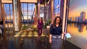 Veronica Beard Corbin Striped Midi Skirt worn by Alyssa Farah as seen in The View on April 7, 2025