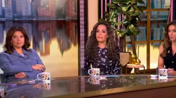 Theory Denim Pattern Cinched Waist Linen Blend Jacket worn by Ana Navarro as seen in The View on April 10, 2025
