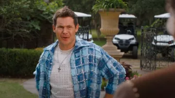Nokwal Loose Thread Flannel Blue Plaid worn by Kelvin Gemstone (Adam DeVine) as seen in The Righteous Gemstones (S04E05)