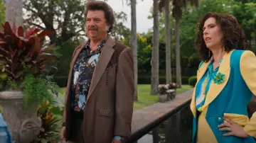 Dress That Man 70s Japanese Style Blue Crane Disco Shirt Mens worn by Jesse Gemstone (Danny McBride) as seen in The Righteous Gemstones (S04E05)