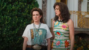 Moschino Couture Floral Print Dress worn by Aimee-Leigh Gemstone (Jennifer Nettles) as seen in The Righteous Gemstones (S04E06)