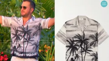 Camisa gris y negra con estampado de palmeras de Luke Bryan en la temporada 23 de American Idol
