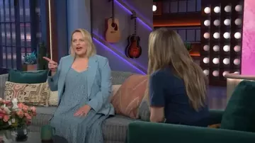 Michael Kors Floral Lace Tiered Slip Dress worn by Elisabeth Moss as seen in The Kelly Clarkson Show on April 15, 2025