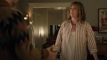 Sezane Bilma Shirt in Camel Stripe worn by Julie (Jennifer Whalen) as seen in Small Achievable Goals (S01E06)