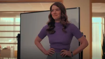 Maje Missiani Clover Patch Rib Mock Neck Sweater In Purple worn by Phoebe Duncan (Molly Kunz) as seen in The Irrational (S02E06)