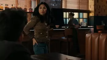 L'Agence Jenni Cardigan worn by Melody 'Mel' Bayan (Liza Lapira) as seen in The Equalizer (S05E15)