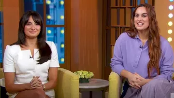 Thierry Mugler Vintage Textured Cotton Peplum Blouse Top worn by Paige DeSorbo as seen in Good Morning America on April 14, 2025