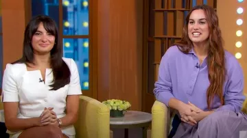 Suéter corto Tibi Washable Cashmere Easy Polo usado por Hannah Berner como se vio en Good Morning America el 14 de abril de 2025