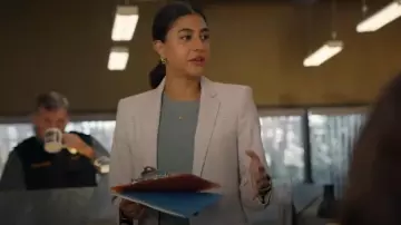 Club Monaco Plaid Borrem Blazer worn by Emily Price (Vella Lovell) as seen in Animal Control (S03E03)