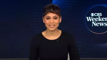 Elie Tahari Mave Midi-Dress worn by Jericka Duncan as seen in CBS Evening News on April 14, 2025