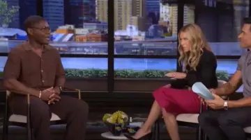 Saint Laurent Shirt in Matte and Shiny Silk worn by Kelly Ripa as seen in LIVE with Kelly and Mark on April 15, 2025