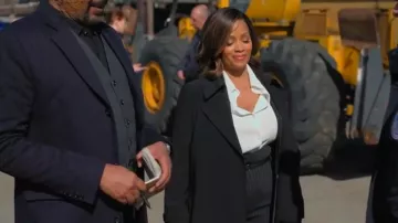 Theory Oaklane Trench worn by Marisa Clark (Maahra Hill) as seen in The Irrational (S02E11)