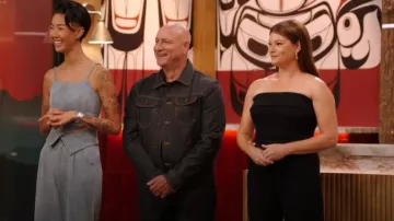 Despreocupada etiqueta Bea Crop usada por Kristen Kish como se ve en Top Chef (S22E01)
