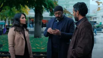 Ever New Heidi Pu Biker Jacket worn by Rose Dinshaw (Karen David) as seen in The Irrational (S02E18)