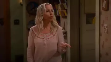 Lucky Brand Women's Embroidered Necklace Thermal Top worn by Becky Conner-Healy (Lecy Goranson) as seen in The Conners (S07E04)