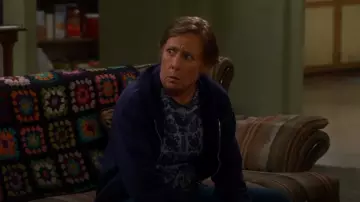Lucky Brand Damask Pullover Sweater In Blue Multi worn by Jackie Harris (Laurie Metcalf) as seen in The Conners (S07E04)