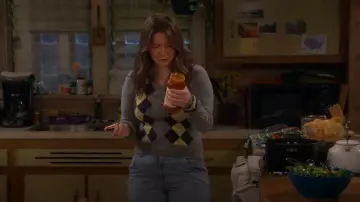 BDG Clarke Argyle Zip-Up Sweater worn by Harris Conner-Healy (Emma Kenney) as seen in The Conners (S07E04)