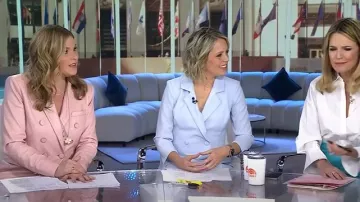 Chaqueta Dickey de cuero Veronica Beard Miller usada por Jenna Bush Hager como se ve en Today el 16 de abril de 2025