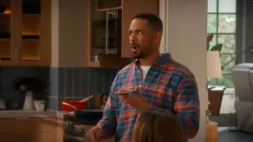 Polo Ralph Lauren Classic-Fit Plaid Button-Down Oxford Shirt In Blue Berry Multi worn by Junior (Damon Wayans Jr.) as seen in Poppa's House (S01E16)
