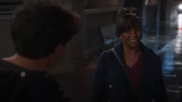 J Crew 4 Stadium Cloth Pea Coat Wool Navy worn by Simone Griffith (Alexis Floyd) as seen in Grey's Anatomy (S21E15)